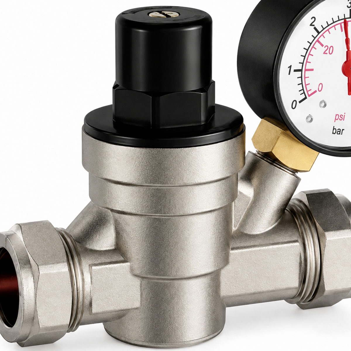 KIVO PRV001 Adjustable Pressure Reducing Valve with Gauge