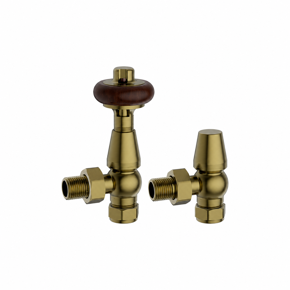 KIVO Traditional Thermostatic Angled Radiator Valve and Lockshield Set – Antique Brass