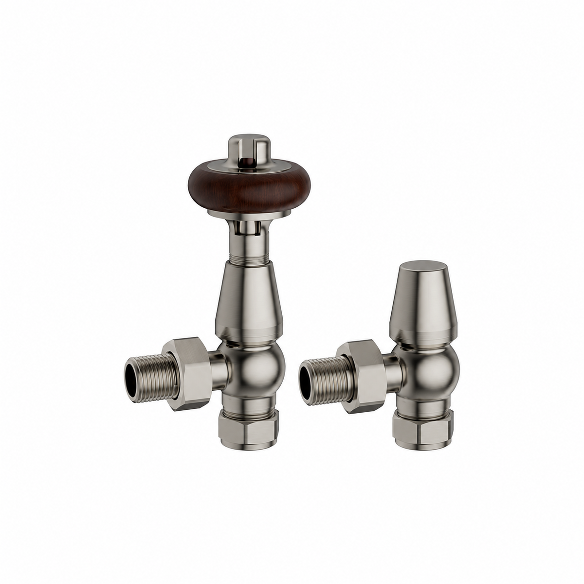 KIVO Traditional Thermostatic Angled Radiator Valve and Lockshield Set – Silver