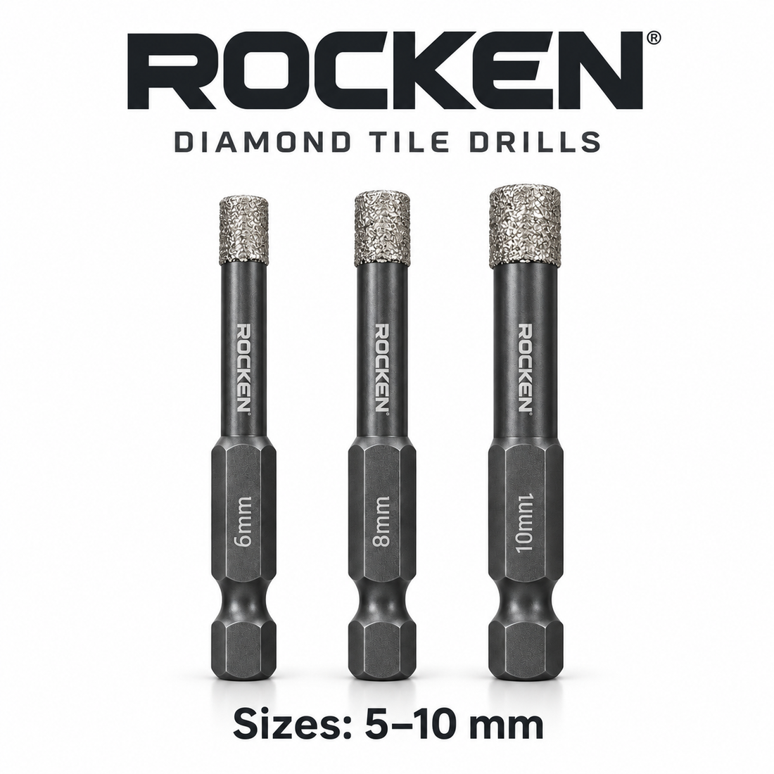 ROCKEN Diamond Tile Drill Bits – 5–10 mm