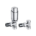 KIVO VHTRV006 angled thermostatic radiator valve and lockshield set in Polished Chrome