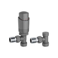 KIVO VHTRV006 angled thermostatic radiator valve and lockshield set in Matte Light Grey