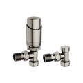 KIVO VHTRV006 angled thermostatic radiator valve and lockshield set in Brushed Nickel