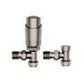 KIVO VHTRV006 angled thermostatic radiator valve and lockshield set in Brushed Nickel