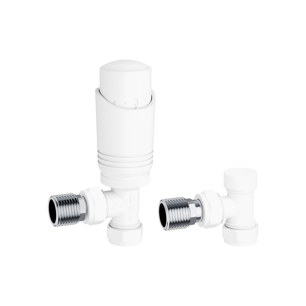 KIVO VHTRV006 angled thermostatic radiator valve and lockshield set in White
