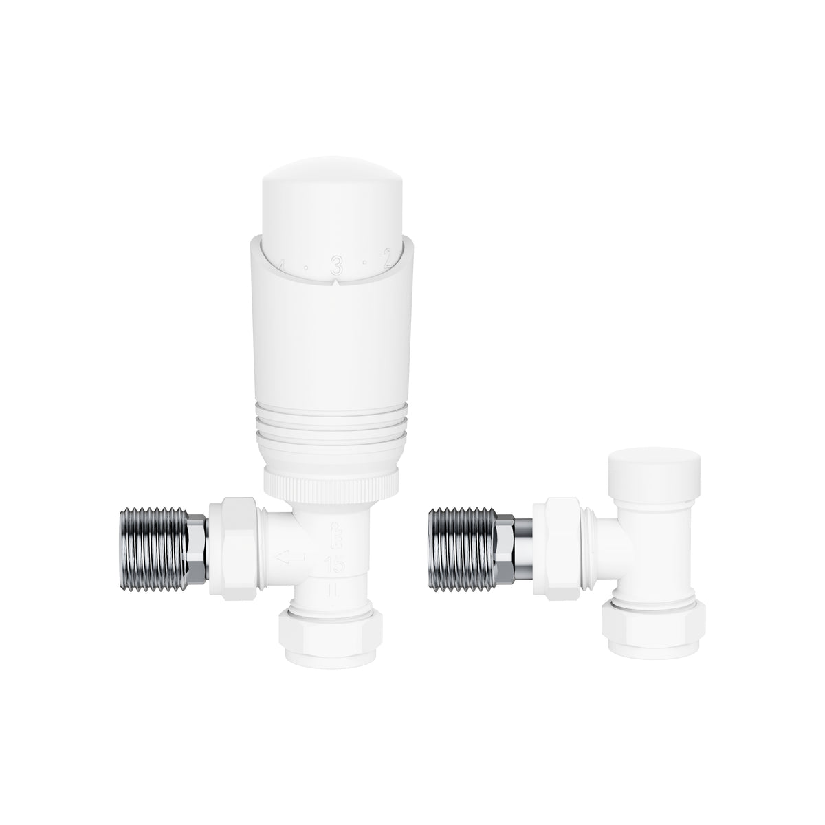 KIVO VHTRV006 angled thermostatic radiator valve and lockshield set in White