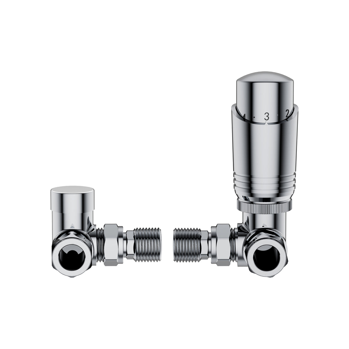 KIVO VHTRV007 Corner Thermostatic Radiator Valve & Lockshield Set – Polished Chrome