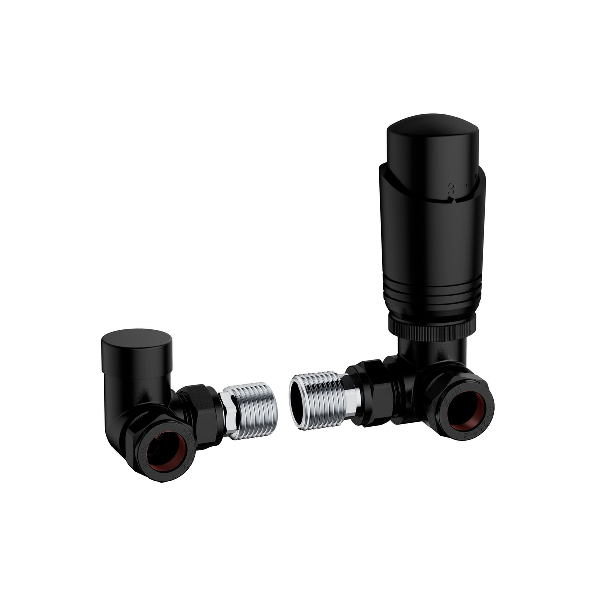 KIVO VHTRV007 Corner Thermostatic Radiator Valve & Lockshield Set – Matte Black