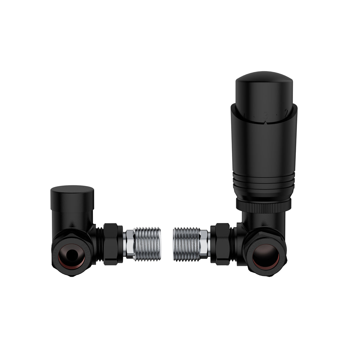 KIVO VHTRV007 Corner Thermostatic Radiator Valve & Lockshield Set – Matte Black