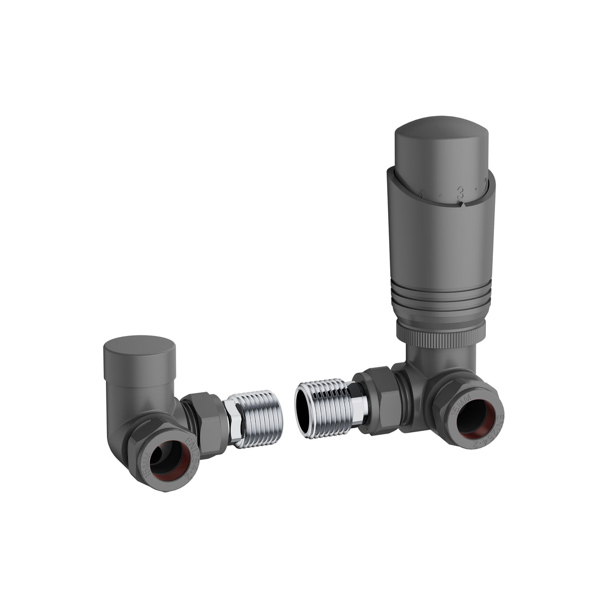 KIVO VHTRV007 Corner Thermostatic Radiator Valve & Lockshield Set – Matte Light Grey