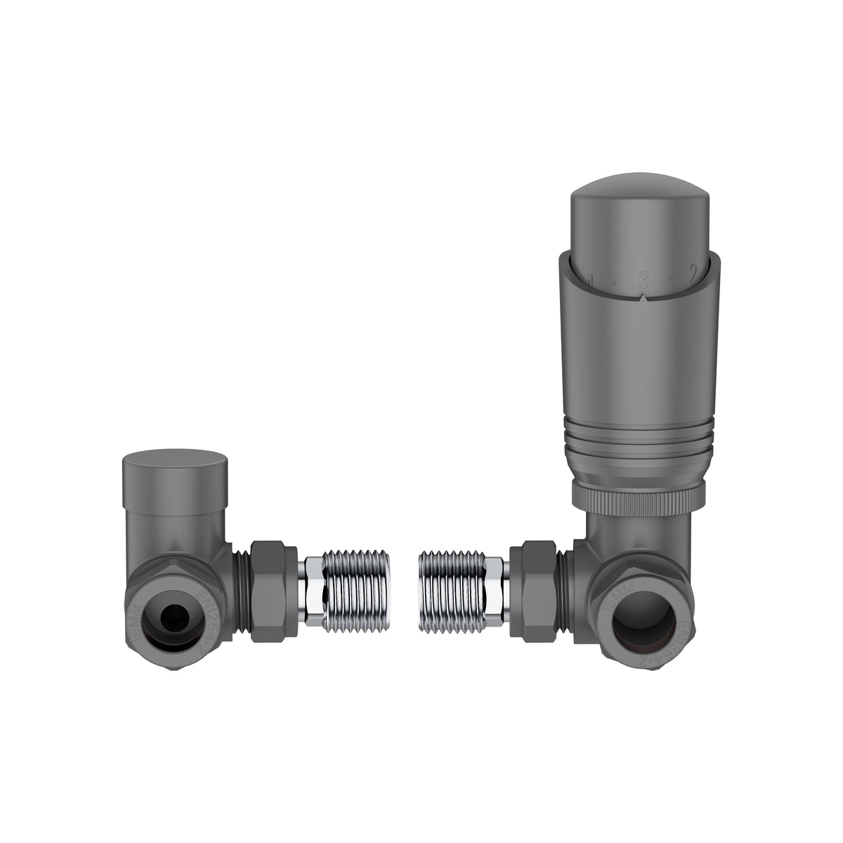 KIVO VHTRV007 Corner Thermostatic Radiator Valve & Lockshield Set – Matte Light Grey