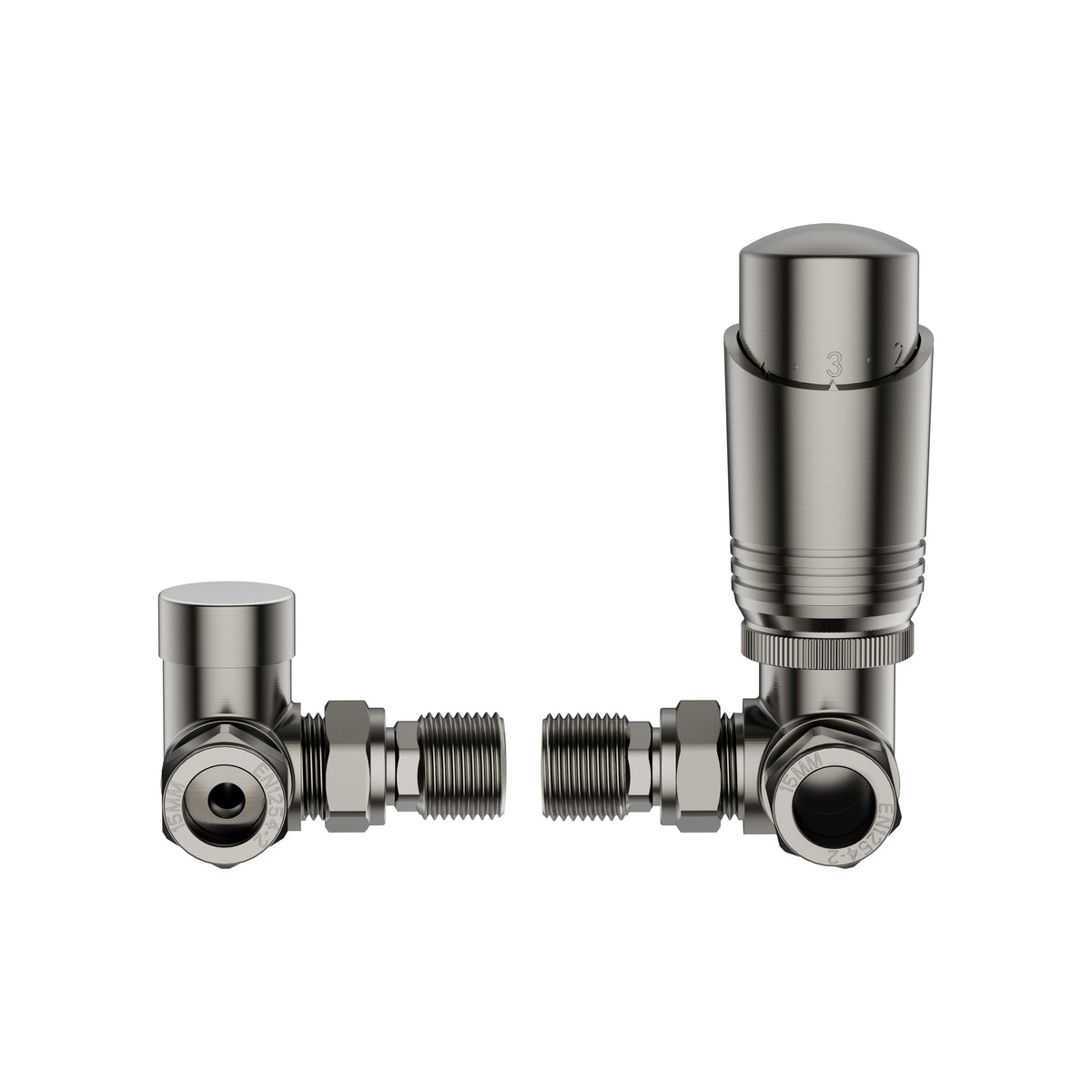 KIVO VHTRV007 Corner Thermostatic Radiator Valve & Lockshield Set – Brushed Nickel