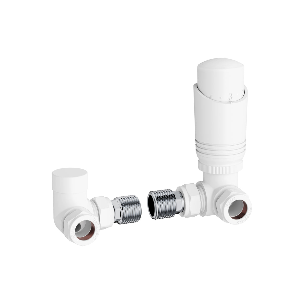 KIVO VHTRV007 Corner Thermostatic Radiator Valve & Lockshield Set – White